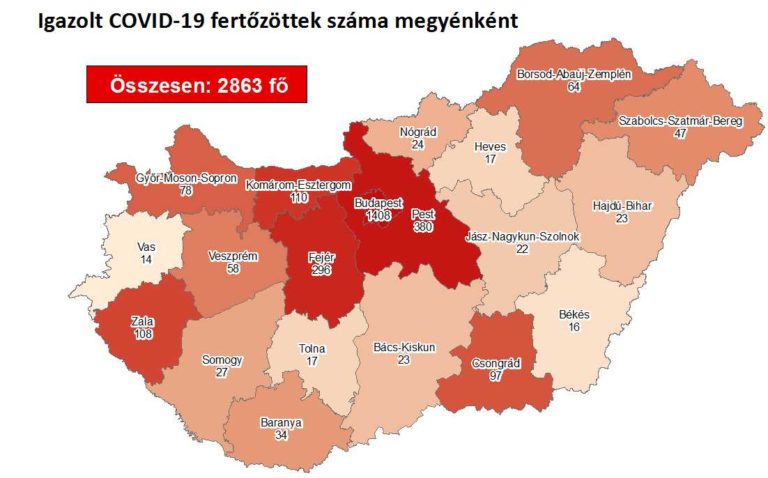 2863 azonosított fertőzött és 11 halott május 1-én reggel Magyarországon
